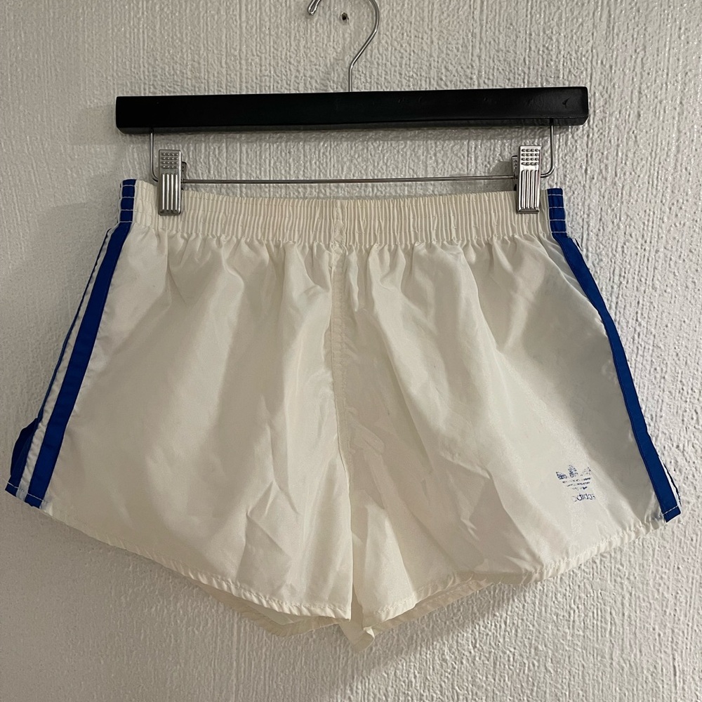 Vintage Adidas Trefoil Athletic Shorts in White with Blue Stripes size Medium